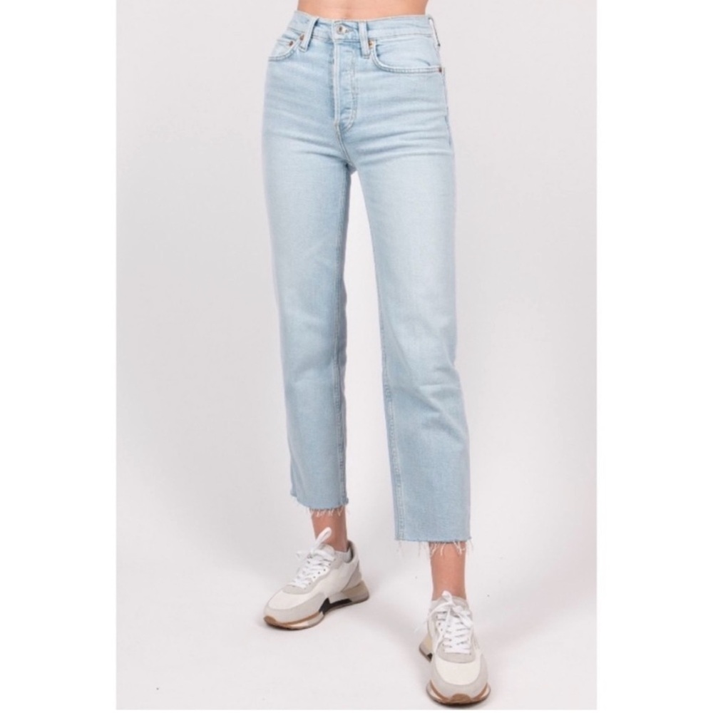⭐️ReDone Distressed Denim Jeans 70s Stove Pipe  ⭐️ icy blue color